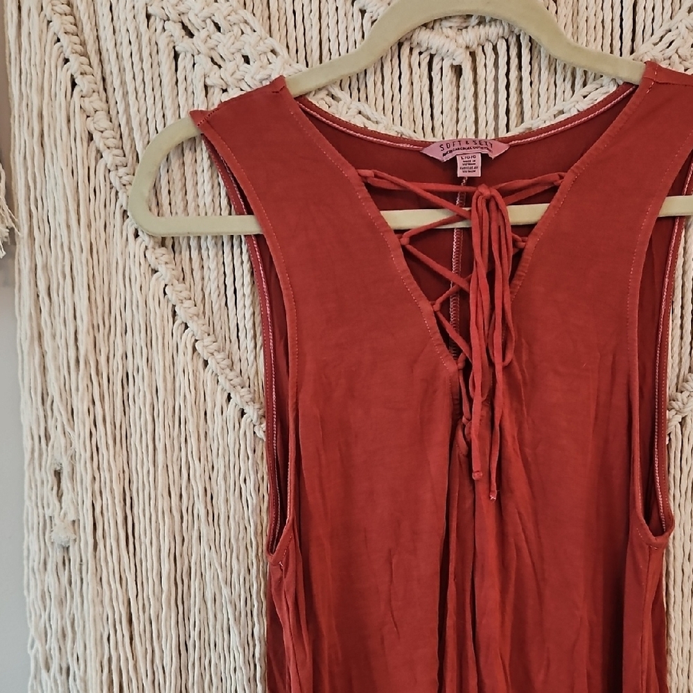 American Eagle Outfitters Rust Lace-Up Tank Top